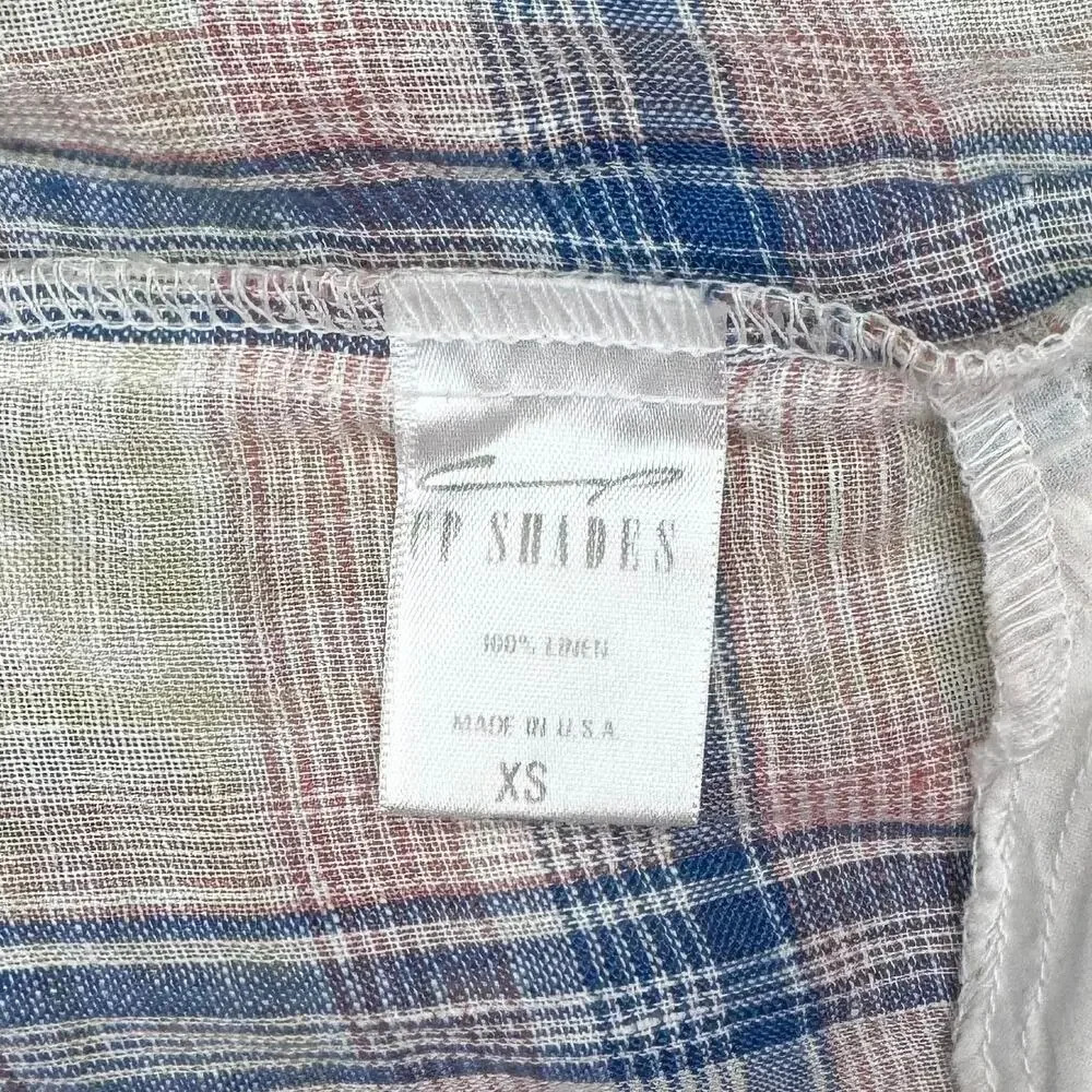 CP Shades Pastel Plaid Linen Split Neck Long Tunic Top Size XS - Picture 9 of 9